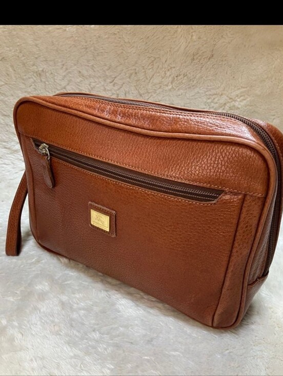 Burberry Handbags - Vintage BURBERRY Clutch Wristlet Designer Brown Leather Travel Bag Preppy 90s